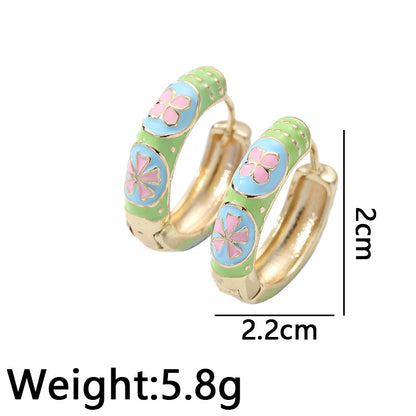 Fashion Flower Copper Enamel Plating Hoop Earrings 1 Pair