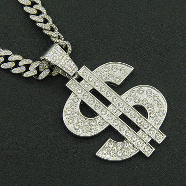 Hip-hop Diamond-studded Dollar Pendant Necklace Trendy Clavicle Chain