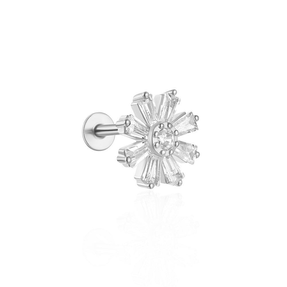 1 Piece Simple Style Flower Plating Sterling Silver Zircon Ear Studs