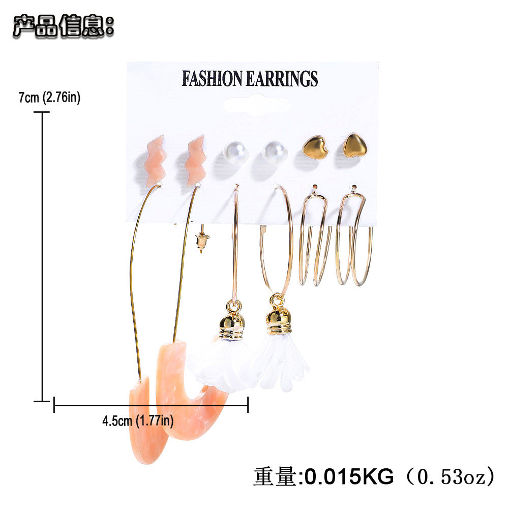 Fashion C-shaped Alloy Diamond Pearl Earrings Set Wholesale