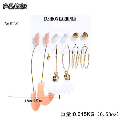 Fashion C-shaped Alloy Diamond Pearl Earrings Set Wholesale