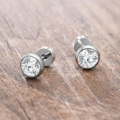 1 Pair Retro Round Titanium Steel Inlay Zircon Ear Studs