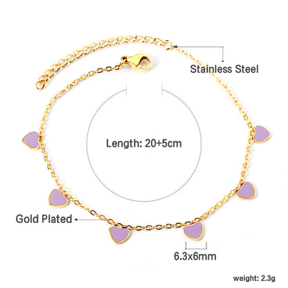 Simple Style Heart Shape Stainless Steel Enamel Valentine's Day Women's Anklet