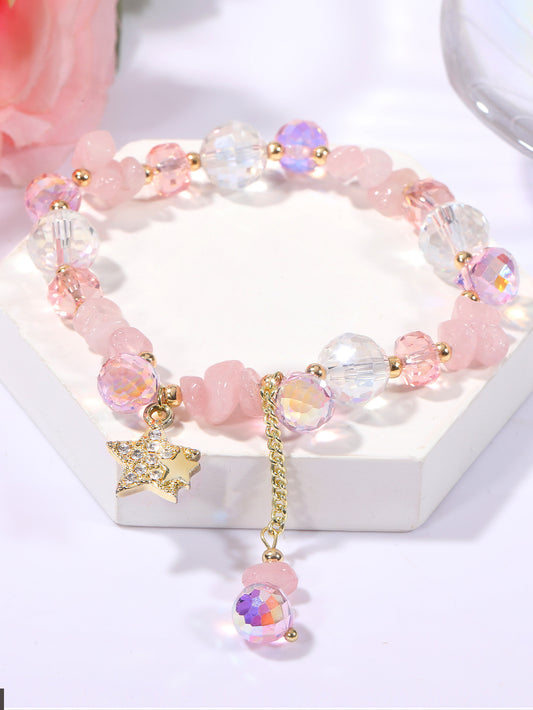 Fashion Heart Shape Butterfly Artificial Crystal Beaded Inlay Artificial Gemstones Women's Bracelets 1 Piece