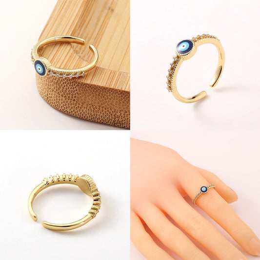 Fashion Geometric Devil's Eye Star Copper Open Ring Rhinestone Plating Zircon Copper Rings