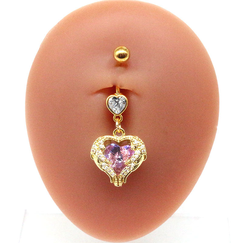 Fashion Heart Shape Stainless Steel Plating Zircon Belly Ring