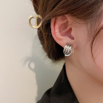 Simple Geometric Staggered Alloy Stud Earrings Wholesale
