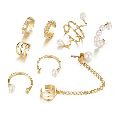 New Creative Pearl Tassel Non-pierced Ear Bone Clip Ins Large And Small Pearls Ear Clip Set 8-piece Set Small Ear Clip