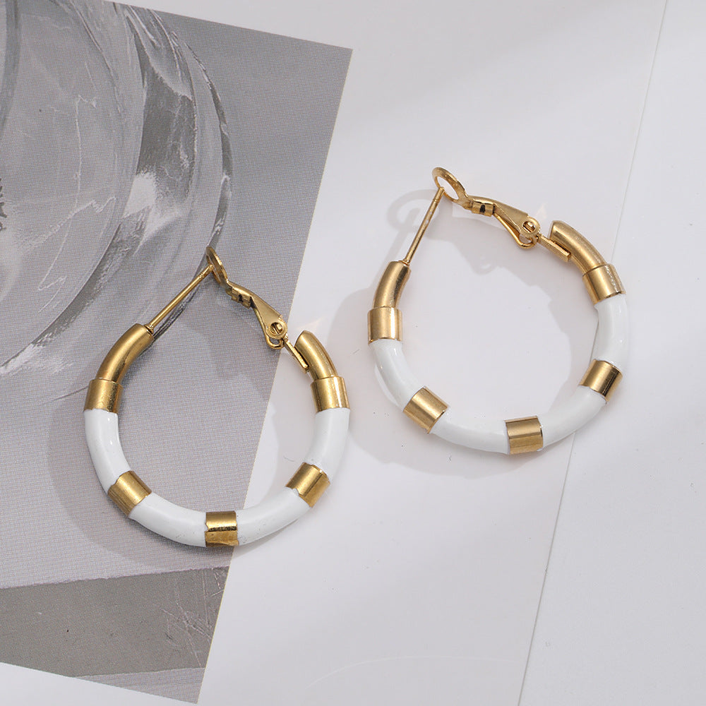 Fashion Geometric Titanium Steel Enamel Earrings 1 Pair