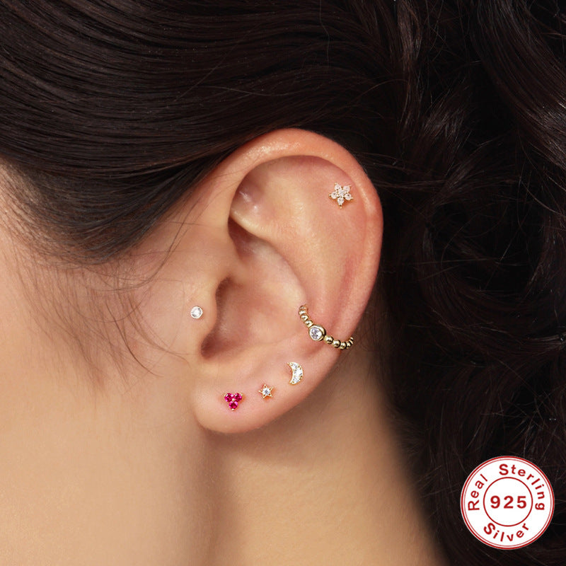 1 Piece Simple Style Star Moon Plating Sterling Silver Zircon Ear Studs