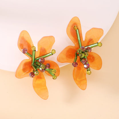 Fashion Flower Plastic Beaded Women's Ear Studs 1 Pair