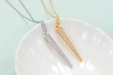 Simple Fashion Long Pendant Geometric Inlaid Zircon Copper Necklace