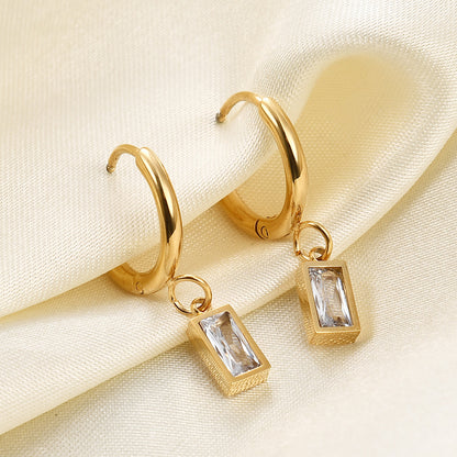 1 Pair Simple Style Rectangle Inlay Titanium Steel Zircon Drop Earrings