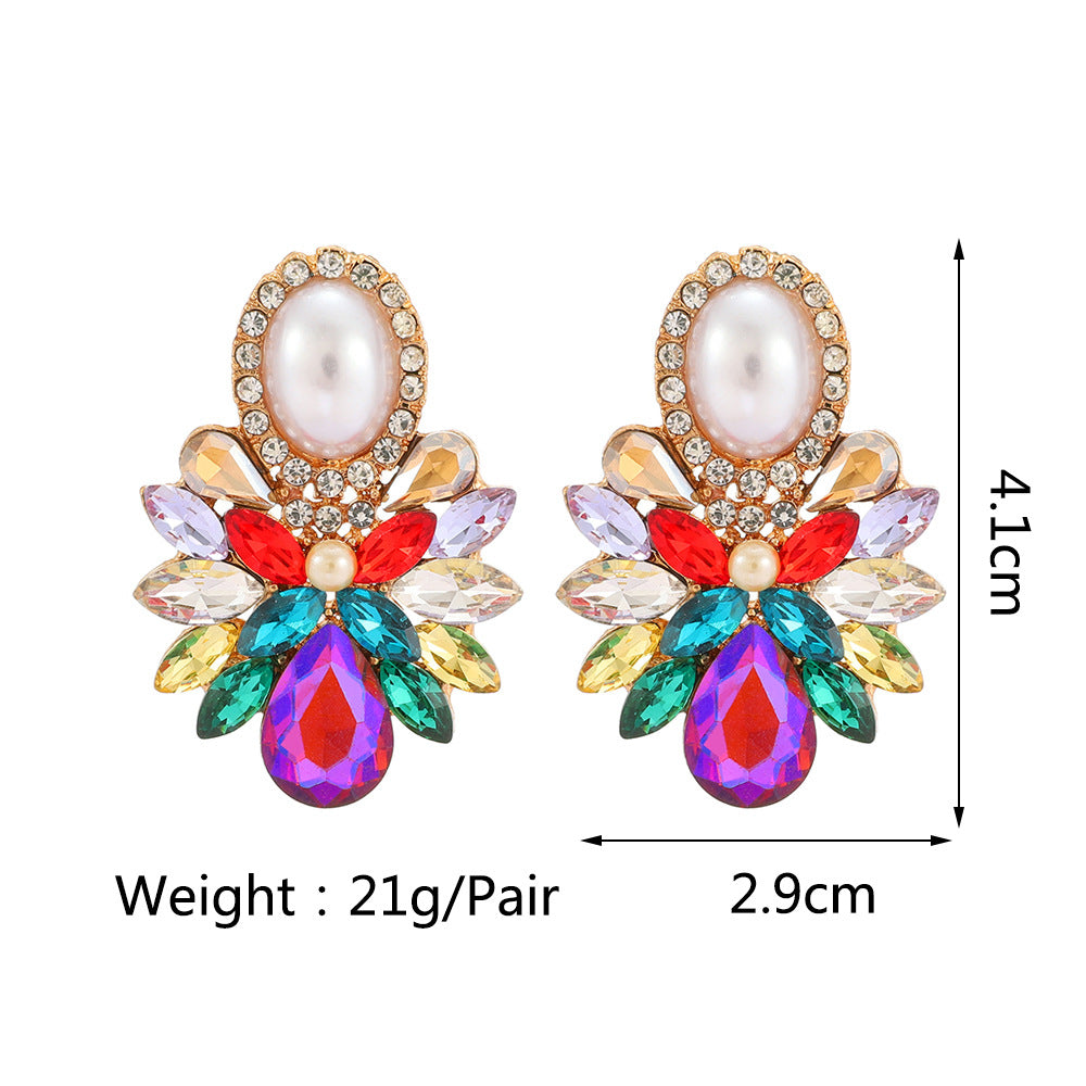1 Pair Luxurious Geometric Inlay Alloy Artificial Pearls Rhinestones Glass Drop Earrings