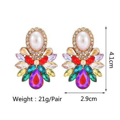 1 Pair Luxurious Geometric Inlay Alloy Artificial Pearls Rhinestones Glass Drop Earrings