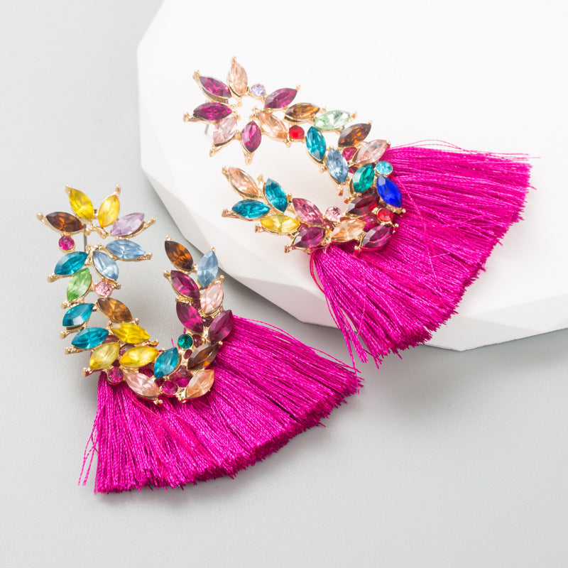 Fashion Geometric Alloy Tassel Rhinestone Drop Earrings