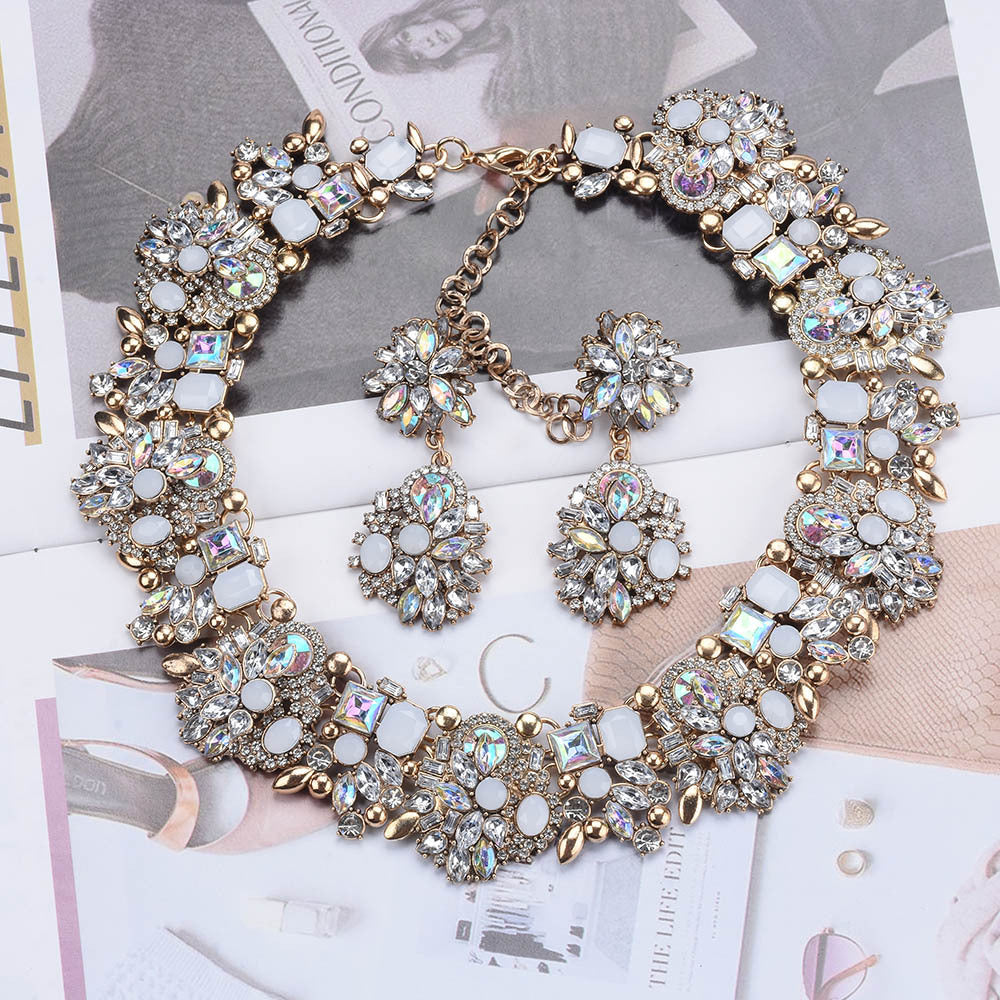 Exaggerated Geometric Artificial Crystal Rhinestones Alloy Wholesale Earrings Necklace