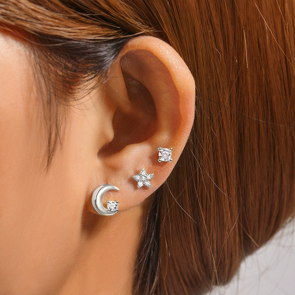 1 Set Simple Style Star Butterfly Plating Sterling Silver Ear Studs