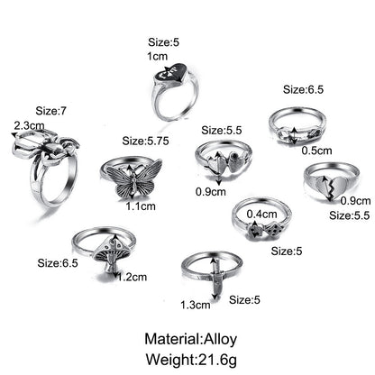 Retro Geometric Heart Shape Butterfly Alloy Plating Inlay Rhinestones Women's Rings