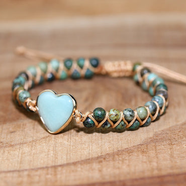 Ethnic Style Heart Shape Natural Stone Knitting Bracelets