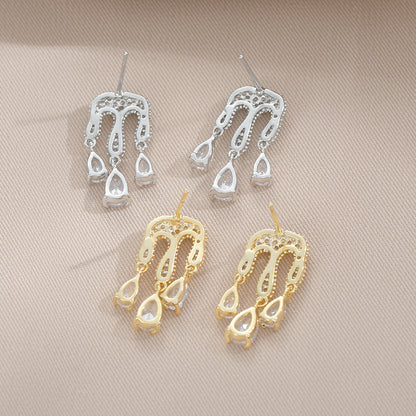 1 Pair Retro Water Droplets Copper Inlaid Zircon Earrings