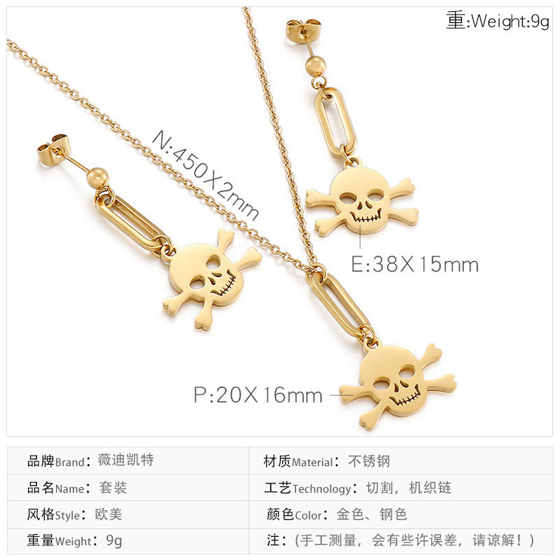 Creative Skull Pendant Necklace Earrings Stainless Steel Jewelry