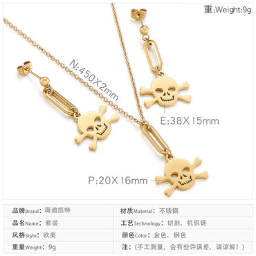 Creative Skull Pendant Necklace Earrings Stainless Steel Jewelry