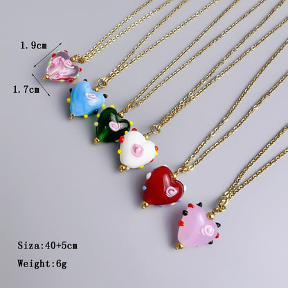 Sweet Heart Shape Stainless Steel Glass Gold Plated Pendant Necklace In Bulk