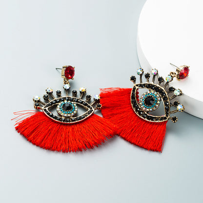 European And American Exaggerated Turkish Blue Eyes Tassel Earrings Fashionable Personalized Fan-shaped Devil Eyes Ins Earrings