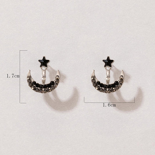 Simple Black Rhinestone Star Moon Geometric Alloy Meniscus Earrings