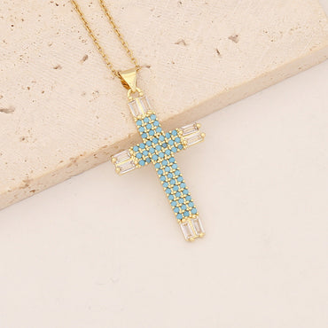 Fashion Cross Copper Zircon Inlay Pendants