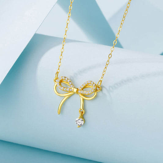 Sterling Silver Elegant Simple Style Bow Knot Plating Pendant Necklace