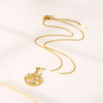 Simple Style Tree Stainless Steel Plating Inlay Zircon Necklace