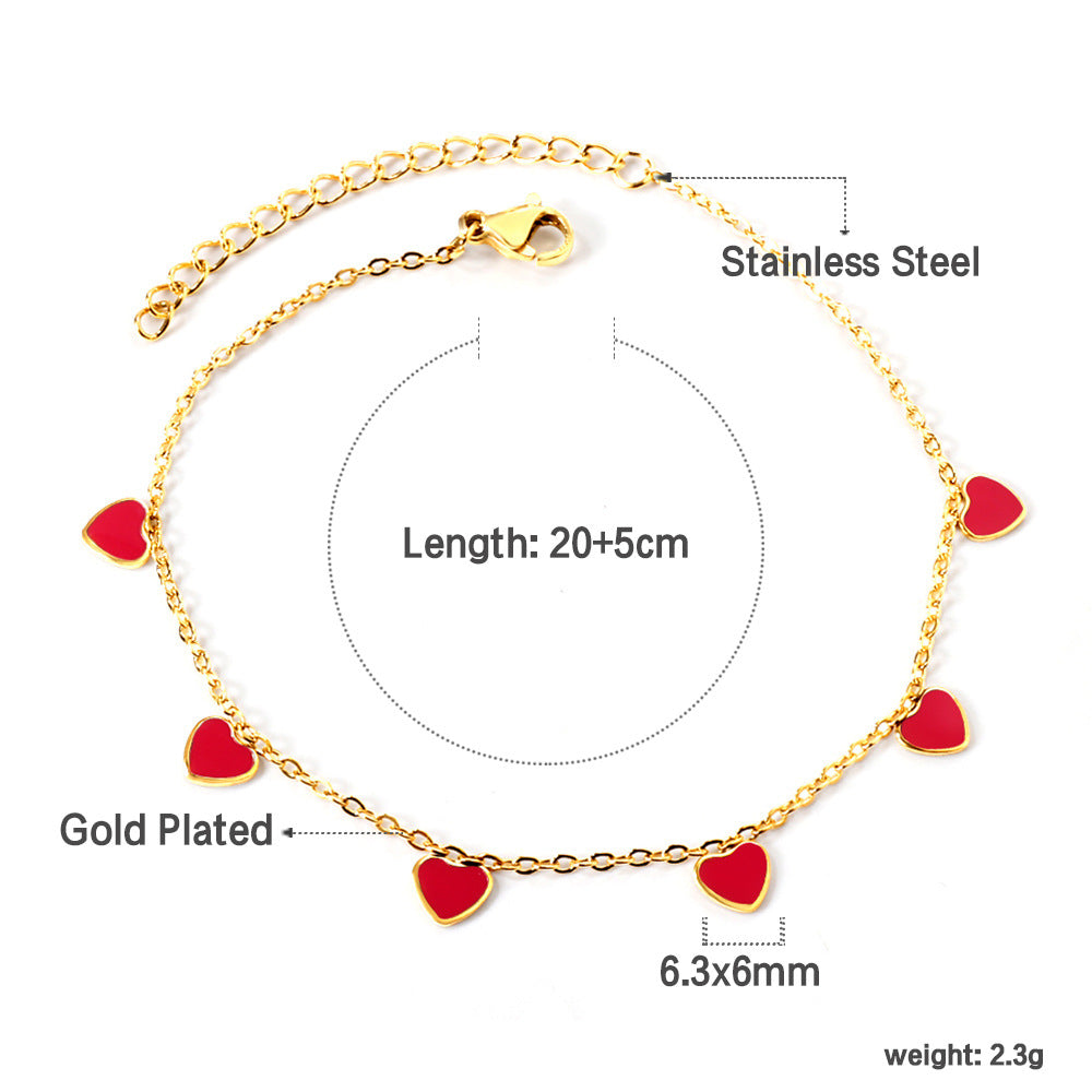 Simple Style Heart Shape Stainless Steel Enamel Valentine's Day Women's Anklet