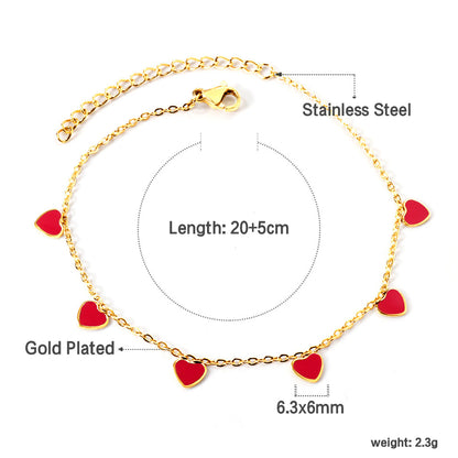 Simple Style Heart Shape Stainless Steel Enamel Valentine's Day Women's Anklet