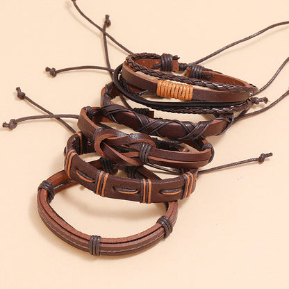 Simple Retro Woven 5-piece Leather Bracelet