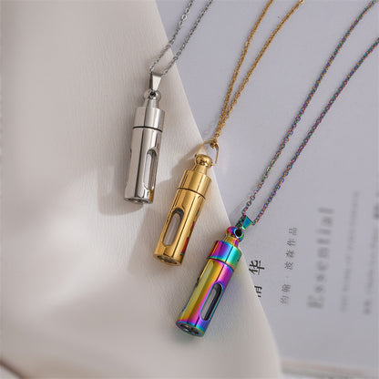 Retro Streetwear Perfume Bottle Stainless Steel Glass Plating Pendant Necklace