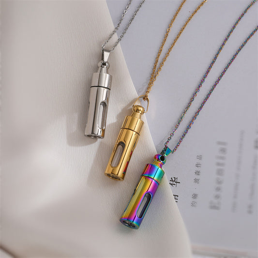 Retro Streetwear Perfume Bottle Stainless Steel Glass Plating Pendant Necklace