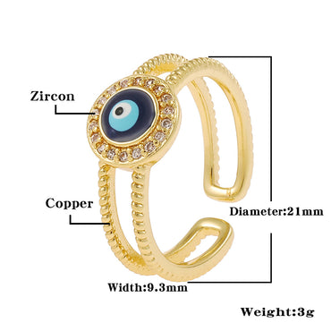 Fashion Geometric Devil's Eye Star Copper Open Ring Rhinestone Plating Zircon Copper Rings