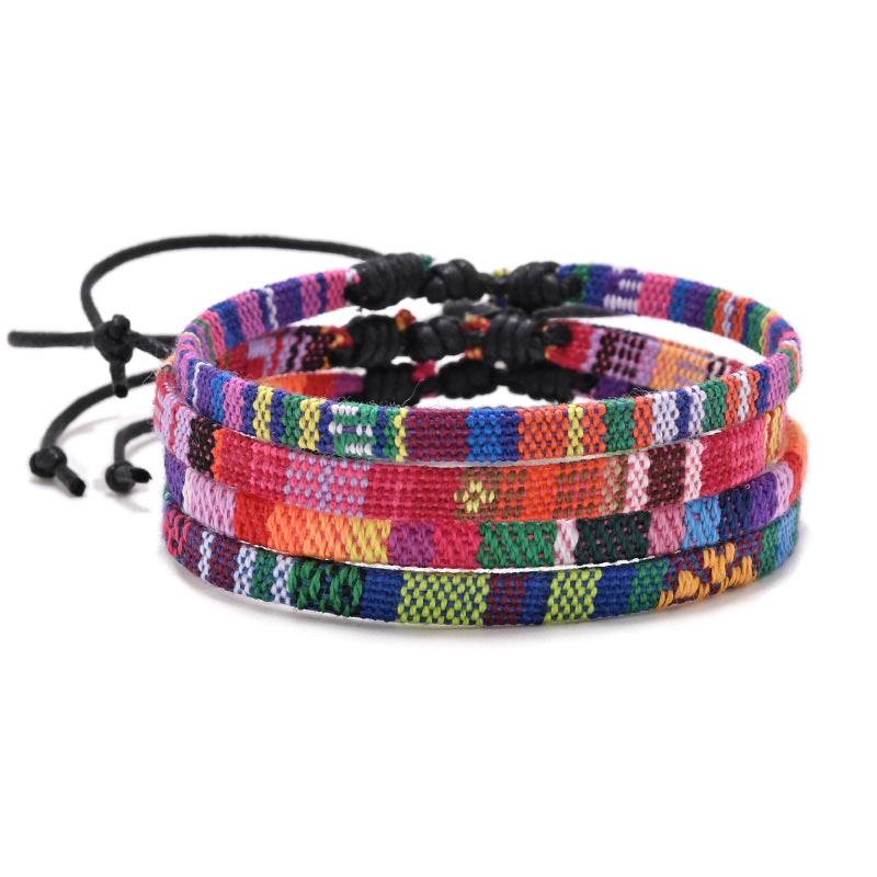 Retro Ethnic Style Printing Cotton And Linen Blend Rope Unisex Bracelets