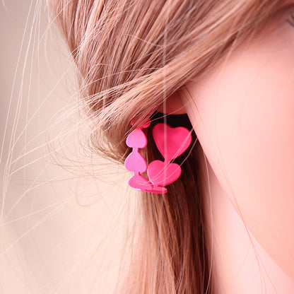 Simple Style Heart Shape Metal Spray Paint Earrings