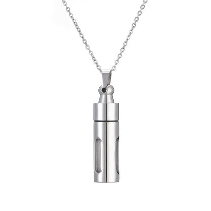 Retro Streetwear Perfume Bottle Stainless Steel Glass Plating Pendant Necklace