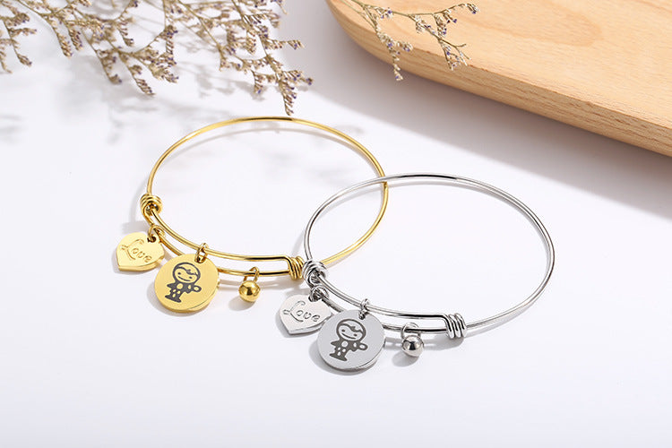 Fashion Simple Retractable Stainless Steel Heart-shaped Couple Bracelet