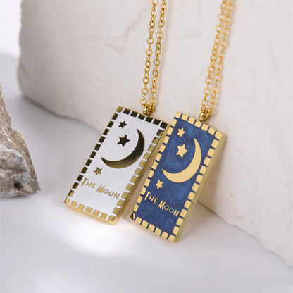 Retro Letter Star Moon Stainless Steel Enamel Pendant Necklace