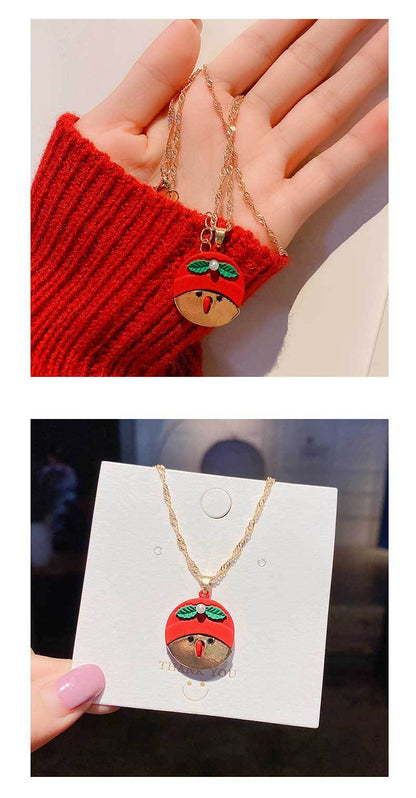 European And American Fashion Hot Selling Dripping Oil Christmas Pendant Necklace Women's Cartoon Santa Claus Snowflake Snowman Clavicle Chain