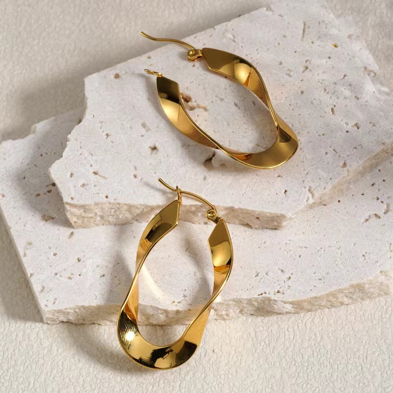 1 Pair Simple Style Irregular Plating Titanium Steel Hoop Earrings