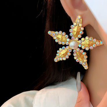 1 Pair Elegant Exaggerated Flower Artificial Crystal Ear Studs