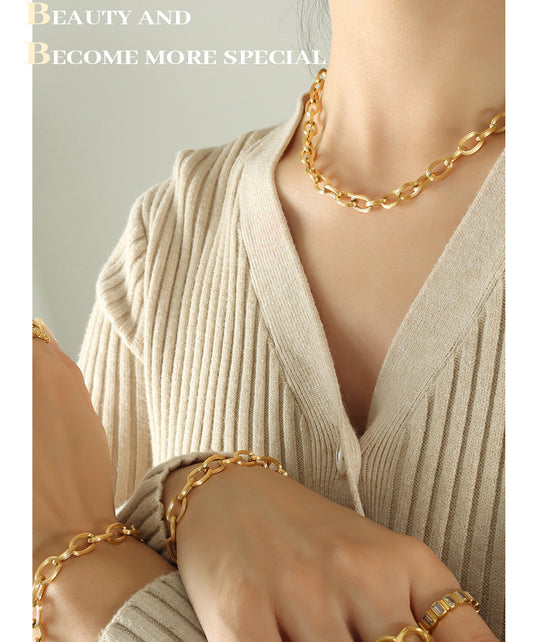 Ig Style Solid Color Titanium Steel Plating 18k Gold Plated Bracelets Necklace