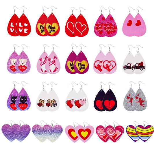 1 Pair Lady Streetwear Letter Heart Shape Pu Leather Drop Earrings