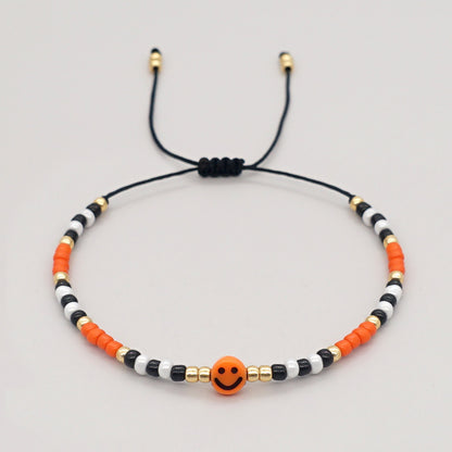 1 Piece Bohemian Multicolor Smiley Face Beaded Glass Rope Tassel Women's Bracelets